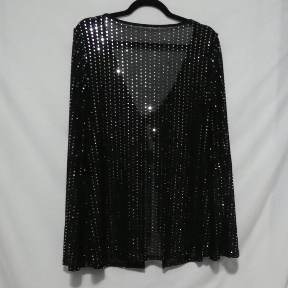 SHEIN - Curve | 2XL | Sheer Sparkling Black Sequin Cardigan | Lace Up Front - Picture 2 of 14